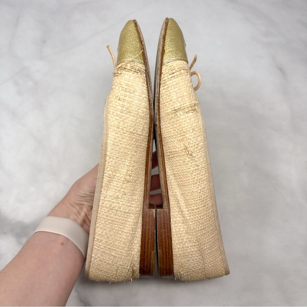 CHANEL Vintage Y2K Raffia Woven CC Coco Mark Leather Cap Toe Ballet Flats 38.5 - Picture 7 of 14